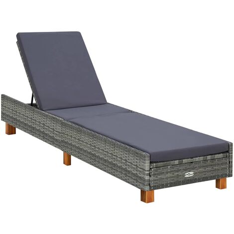 Lettino Prendisole con Cuscino in Polyrattan Grigio vidaXL (1/5)