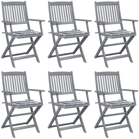 vidaXL Sedie da Giardino Pieghevoli 6 pz con Cuscini Massello Acacia