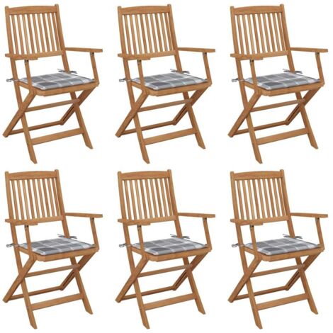 Sedie da Giardino Pieghevoli 6 pz con Cuscini Massello Acacia vidaXL