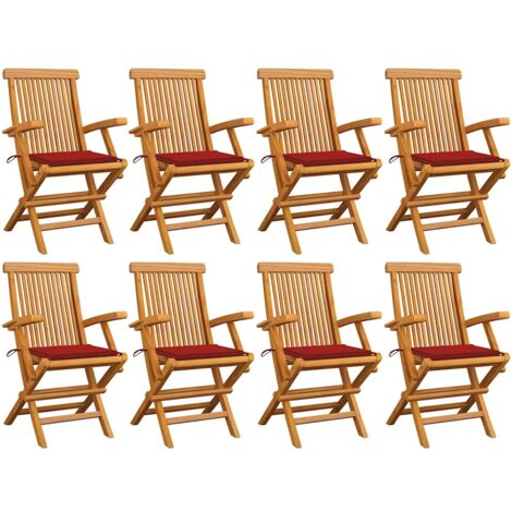 Sedie da Giardino con Cuscini Rossi 8pz Legno Massello di Teak vidaXL (1/5)