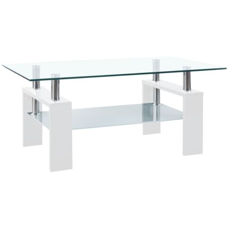 Tavolino Bianco e Trasparente 95x55x40 cm Vetro Temperato vidaXL (1/5)