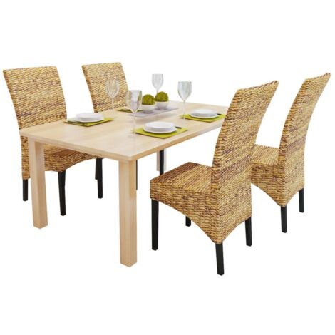 Sedie da Pranzo 4 pz in Legno Massello di Mango e Abaca vidaXL (1/5)