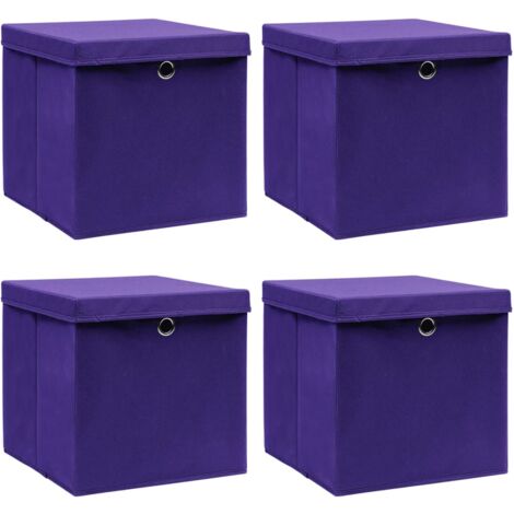 vidaXL Contenitori con Coperchi 4 pz 28x28x28 cm Viola