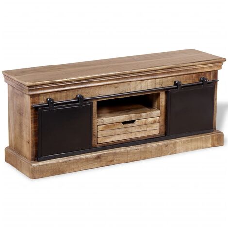 Mobile TV 2 Porte Scorrevoli Legno Massello Mango 110x30x45 cm vidaXL (1/3)