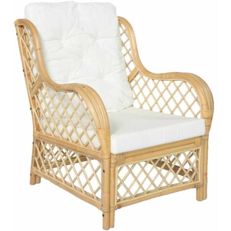 vidaXL Poltrona con Cuscino in Rattan Naturale e Lino