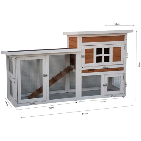 @Pet Conigliera Villa Bianca e Marrone 147x50x80 cm @Pet