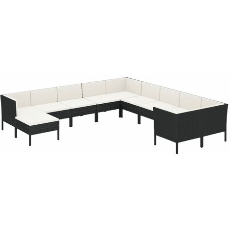 Set Divani da Giardino 11 pz con Cuscini in Polyrattan Nero vidaXL (1/5)