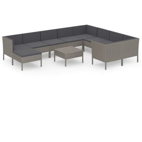 Set Divani da Giardino 11 pz con Cuscini in Polyrattan Grigio vidaXL (1/5)