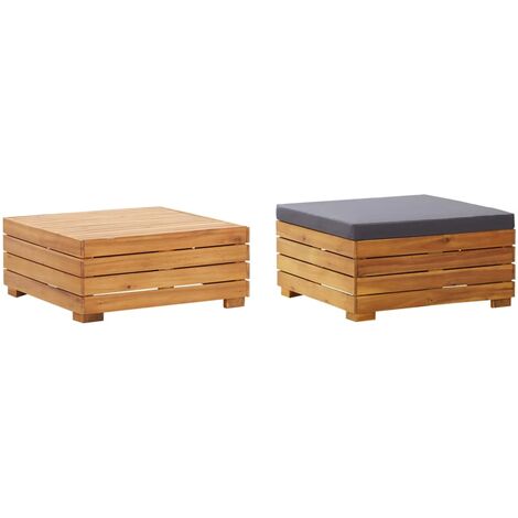 Set Tavolino Poggiapiedi da Giardino Cuscino Massello d'Acacia vidaXL
