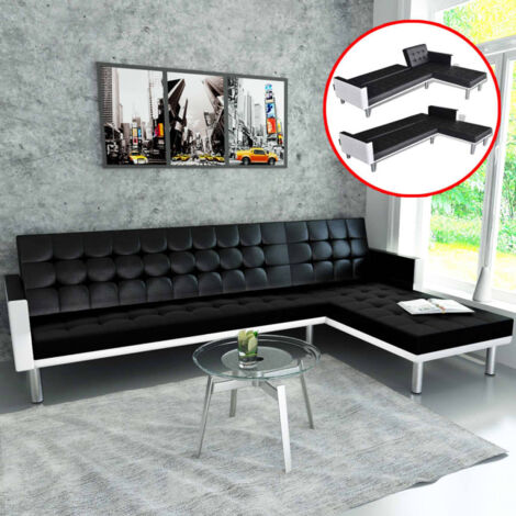 vidaXL Divano Letto a L in Similpelle Nero (1/5)