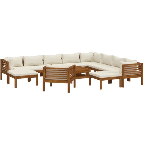 Set Divani da Giardino 12 pz con Cuscini Crema in Legno Acacia vidaXL
