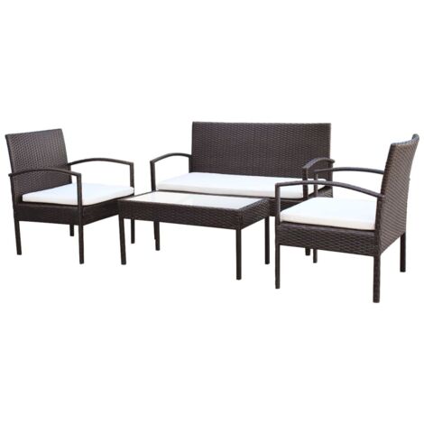 Set Divani da Giardino 4 pz con Cuscini in Polyrattan Marrone vidaXL (1/5)
