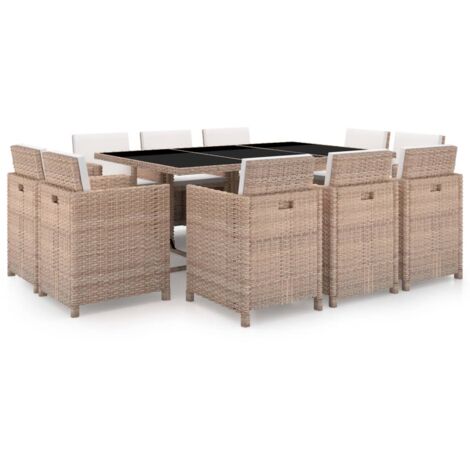 vidaXL Set da Pranzo da Giardino 11 pz con Cuscini in Polyrattan Beige