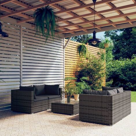 Set Divani da Giardino 5 pz con Cuscini in Polyrattan Grigio vidaXL (1/5)