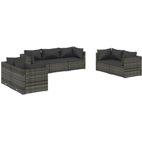 Set Divani da Giardino 7 pz con Cuscini in Polyrattan Grigio vidaXL (1/5)