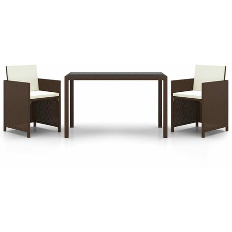 Set da Pranzo da Giardino 3 pz e Cuscini in Polyrattan Marrone vidaXL