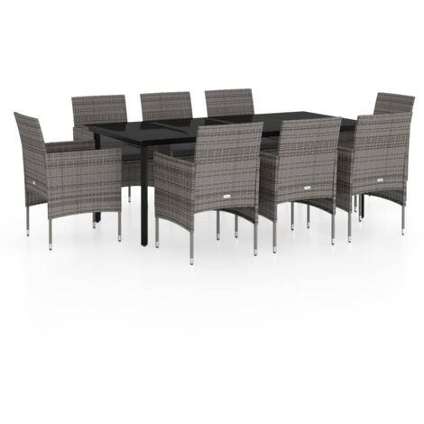 Set da Pranzo per Giardino 9 pz con Cuscini Grigio e Nero vidaXL (1/5)