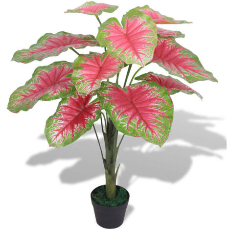 vidaXL Caladio Pianta Artificiale con Vaso 85 cm Verde e Rosso