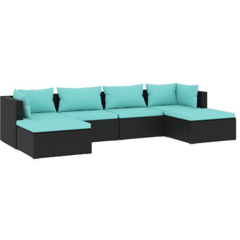 Set Divani da Giardino 6 pz con Cuscini in Polyrattan Nero vidaXL (1/5)