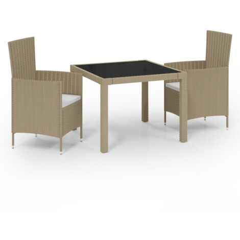 vidaXL Set Mobili da Giardino 3 pz con Cuscini in Polyrattan Beige