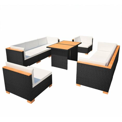 Set Divani da Giardino 10 pz con Cuscini in Polyrattan Nero vidaXL
