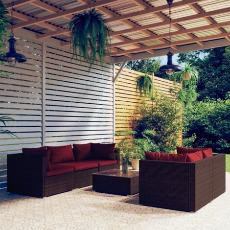 Set Divani da Giardino 6 pz con Cuscini in Polyrattan Marrone (1/5)