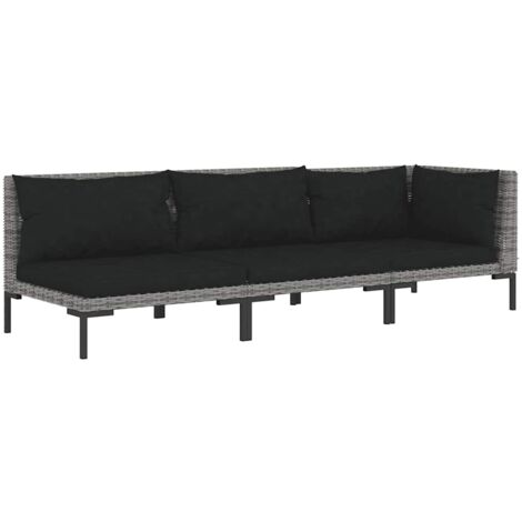 Set Divani da Giardino 3 pz Grigio Scuro Polyrattan Mezzo Tondo vidaXL
