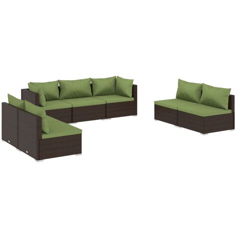 vidaXL Set Divani da Giardino 7 pz con Cuscini in Polyrattan Marrone (1/5)