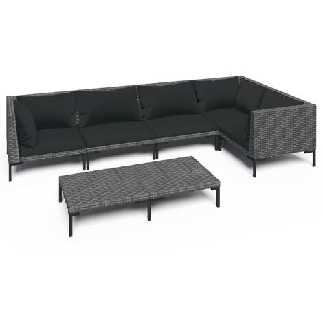 vidaXL Divani da Giardino 6 pz con Cuscini in Polyrattan Grigio Scuro (1/5)