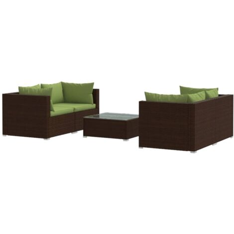 vidaXL Set Divani da Giardino 5 pz con Cuscini in Polyrattan Marrone (1/5)