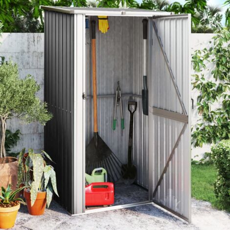 Vidaxl – Capanno da giardino in acciaio zincato antracite 118,5x97x209,5 cm – Design con tetto spiovente – Porta bloccabile per maggiore sicurezza (1/6)