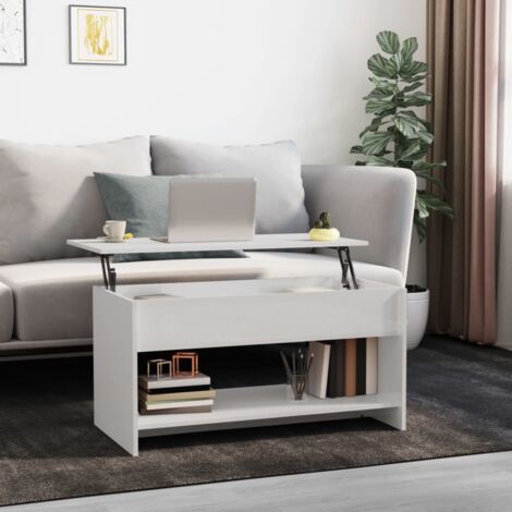 Tavolo da salotto 102x55x53cm con piano ribaltabile + ripiano vari colori colore : Bianco Lucido