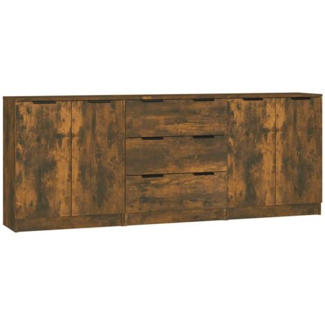 vidaXL Credenze 3 pz Rovere Fumo in Legno Multistrato