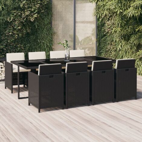 vidaXL Set da Pranzo da Giardino 9 pz con Cuscini Nero in Polyrattan