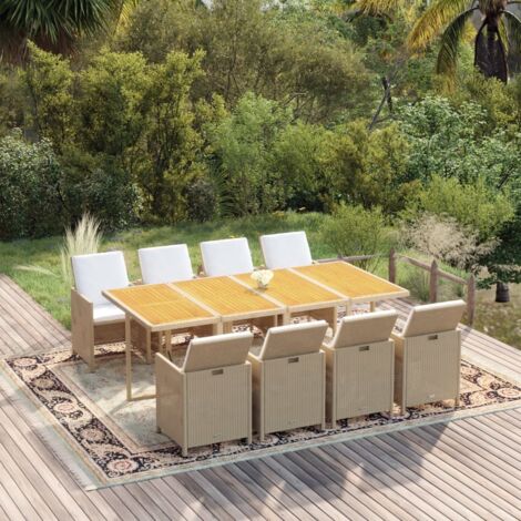 Set da Pranzo da Giardino 9 pz con Cuscini in Polyrattan Beige vidaXL