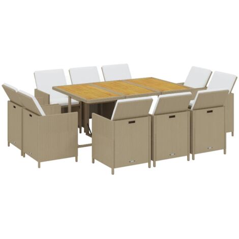 Set da Pranzo da Giardino 11 pz con Cuscini in Polyrattan Beige vidaXL