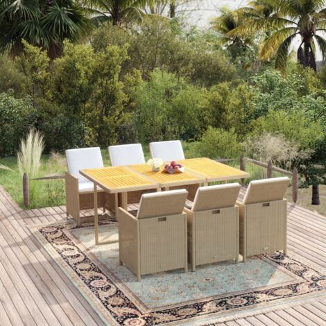 Set da Pranzo da Giardino 7 pz con Cuscini in Polyrattan Beige vidaXL