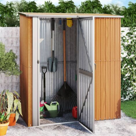 vidaXL Casetta da giardino 180,5x97x209,5 cm in acciaio zincato effetto legno