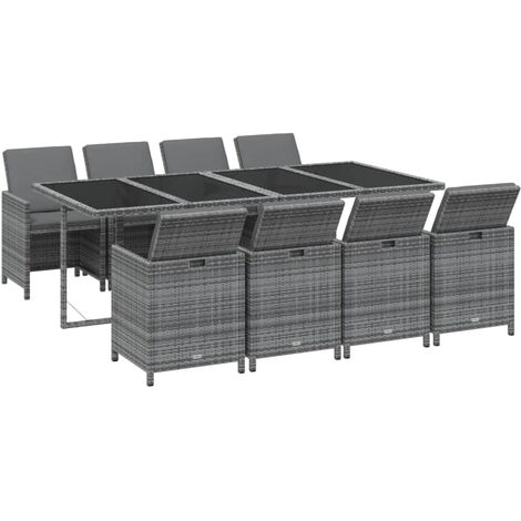 vidaXL Set Pranzo da Giardino 9 pz con Cuscini in Polyrattan Grigio
