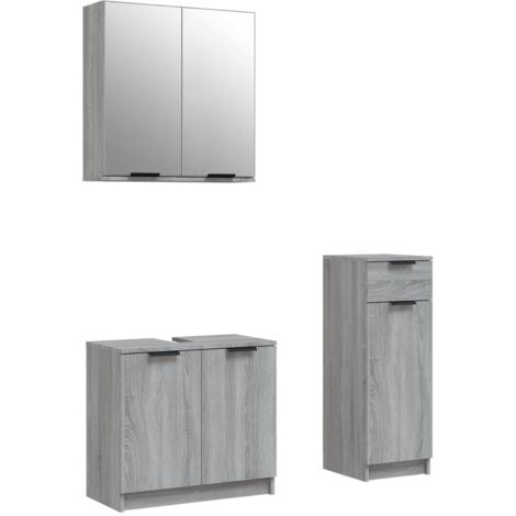 Set Mobili da Bagno 3 pz Grigio Sonoma in Legno Multistrato vidaXL