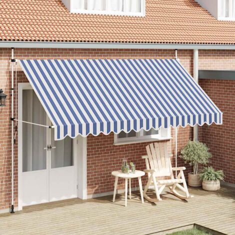 Tenda da Sole Retrattile Manuale 400 cm a Strisce Blu e Bianche vidaXL