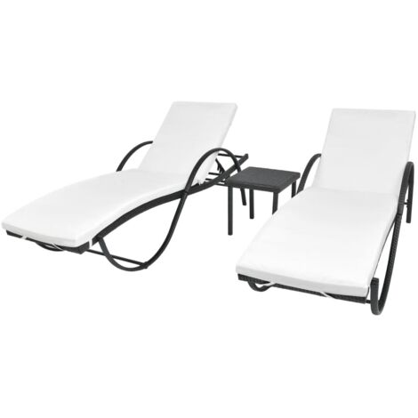 Lettini Prendisole 2 pz con Tavolo in Polyrattan Nero vidaXL (1/5)