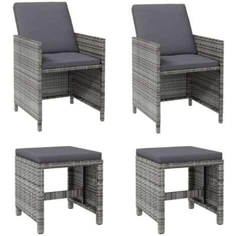 Set Sedie da Giardino con Poggiapiedi 4 pz in Polyrattan Grigio vidaXL (1/5)