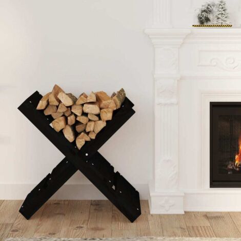 Portaceppi Nero 47x39,5x48 cm in Legno Massello di Pino vidaXL