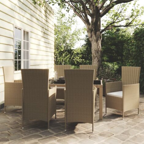 Set Mobili da Pranzo Giardino 7 pz con Cuscini Polyrattan Beige vidaXL