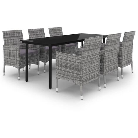 Set da Pranzo da Giardino 7 pz e Cuscini in Polyrattan e Vetro vidaXL (1/5)