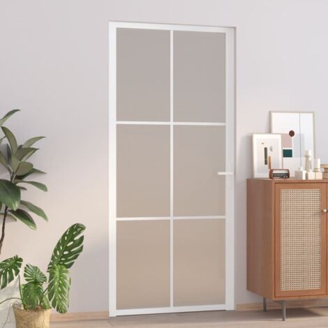 Porta Interna 93x201,5 cm Bianco Opaco Vetro e Alluminio vidaXL
