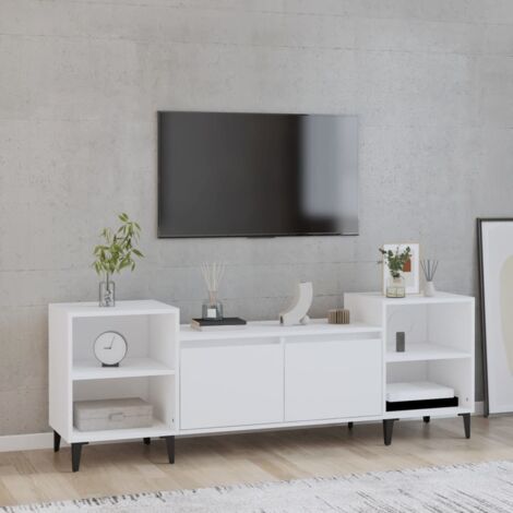 VidaXL Mobile Porta Dischi In Legno Multistrato 100x38x48 Cm | Bianco Con Piedini In Ferro, Per Giradischi E Vinili - Foto 5