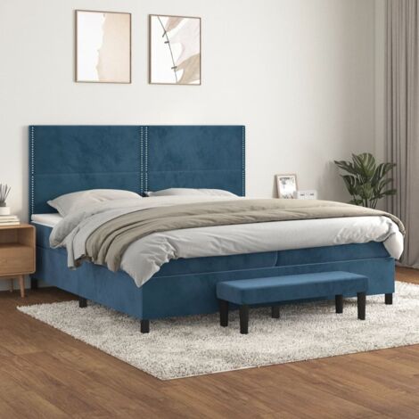 vidaXL Giroletto a Molle con Materasso Blu Scuro 200x200 cm in Velluto (1/5)
