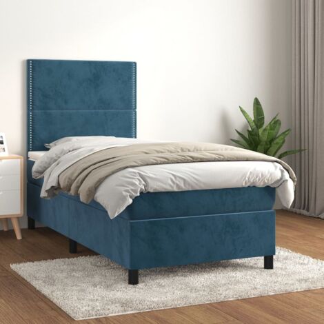 Giroletto a Molle con Materasso Blu Scuro 90x190 cm in Velluto vidaXL (1/5)
